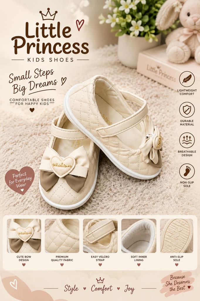 Little Princess Quilted Bow Heart Mary Jane Flats